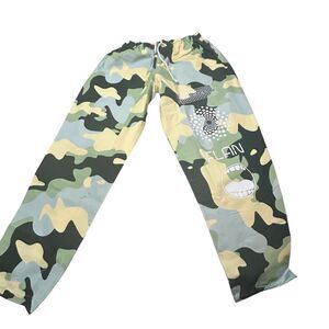 Flan Labs Roquefort Wide Leg Pants Mens XS-S Green Camo Canvas Drawstring